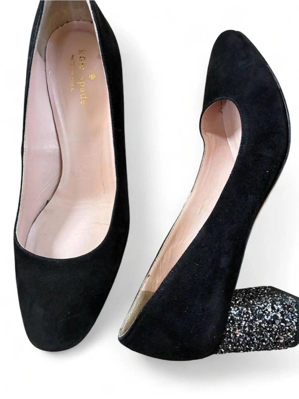 Kate Spade Suede Side 8 sparkle Block heel